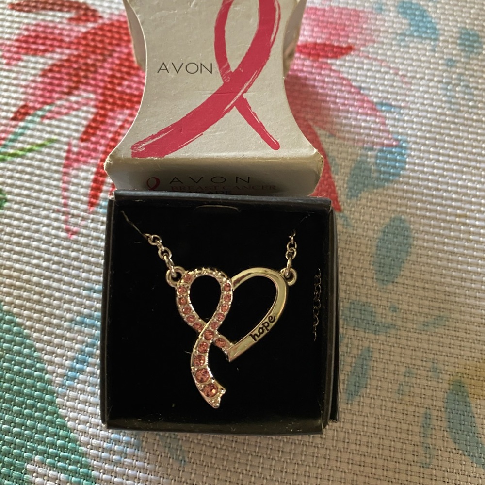 AVON Breast Cancer Crusade Heart Ribbon Necklace